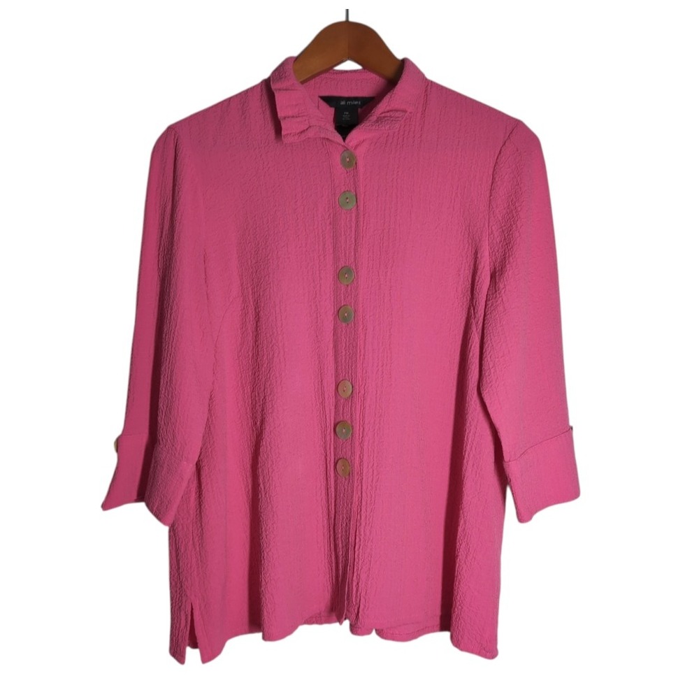 Ali Miles Button Up Top Women PM Art to Wear Lagenlook Travel Bright Crinkle